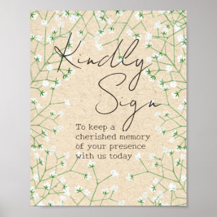 Baby's Breath Floral Rustic Kindly Sign Guest Book
