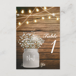 Baby's Breath Floral Rustic Mason Jar Table Number