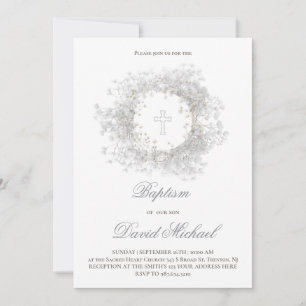 Baby's Breath flowers Baptism  Invitation
