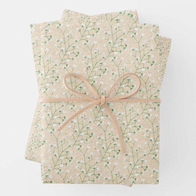    Baby's Breath Flowers Boho Chic Baptism Wedding Wrapping Paper Sheet (In situ)