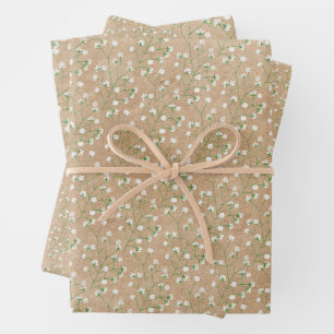    Baby's Breath Flowers Boho Chic Baptism Wedding Wrapping Paper Sheet