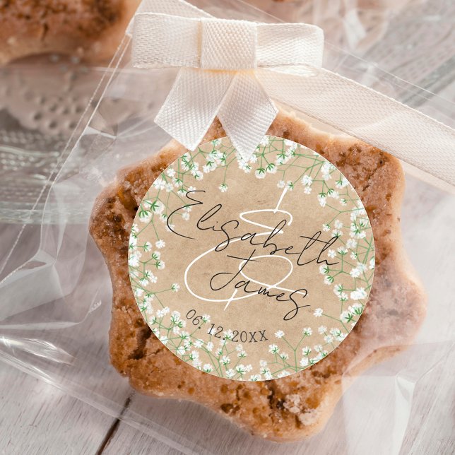 Baby's Breath Flowers Cute Boho Farmhouse Wedding Classic Round Sticker (Creator Uploaded)