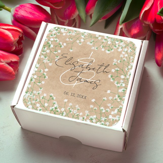 Baby's Breath Flowers Elegant Rustic Boho Wedding Square Sticker (Creator Uploaded)