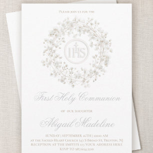 Baby's Breath flowers First Holy Communion Invitation