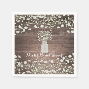 Baby's Breath Flowers Rustic Wood Bridal Shower Napkin