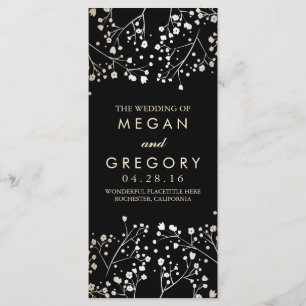 Baby's Breath Gold and Black Wedding Programs