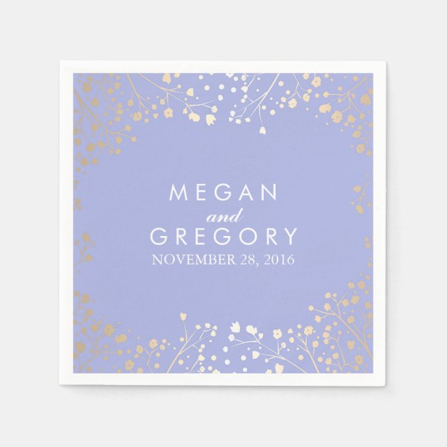 Baby's Breath Gold and Lavender Floral Wedding Napkin (Front)