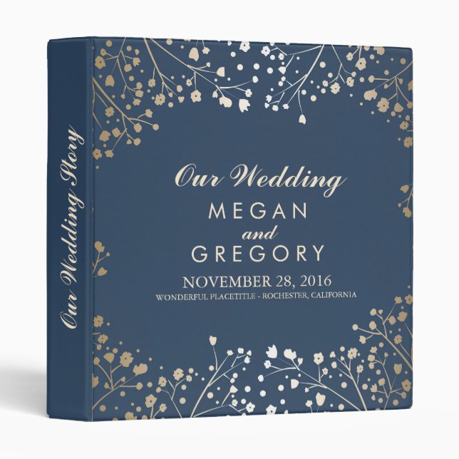 Baby's Breath Gold and Navy Wedding Binder (Front/Spine)