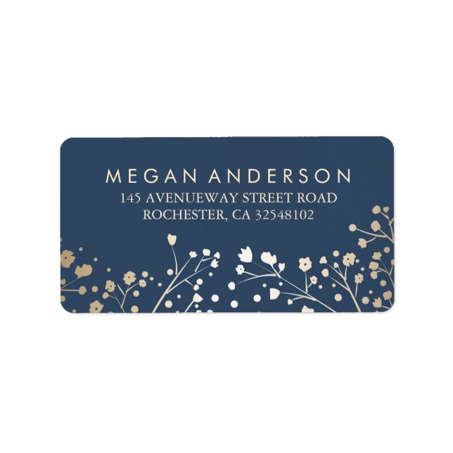 Baby's Breath Gold and Navy Wedding Label (Front)