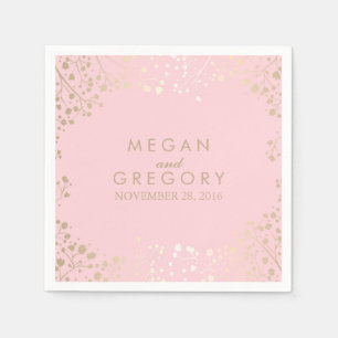 Baby's Breath Gold and Pink Floral Wedding Napkin