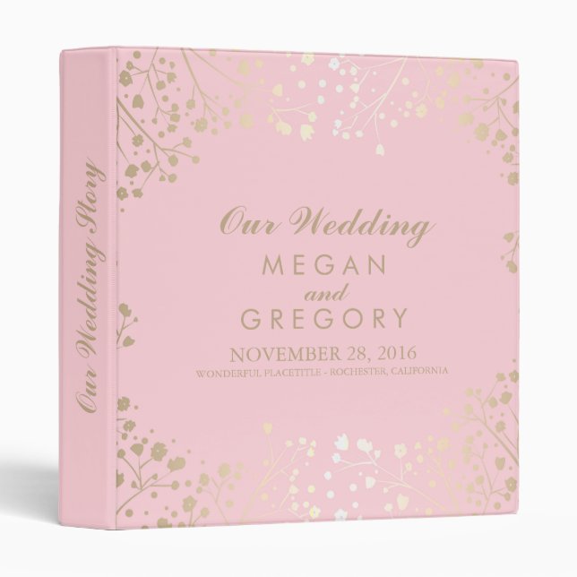 Baby's Breath Gold and Pink Wedding Binder (Front/Spine)