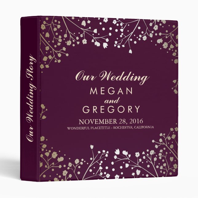 Baby's Breath Gold and Plum Wedding Binder (Front/Spine)