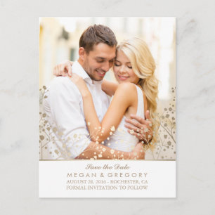 baby's breath gold and white photo save the date announcement postcard