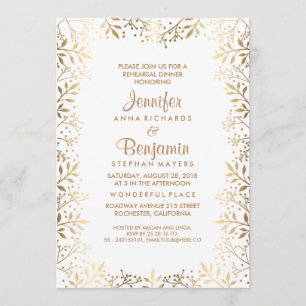 Baby's Breath Gold and White Rehearsal Dinner Invitation