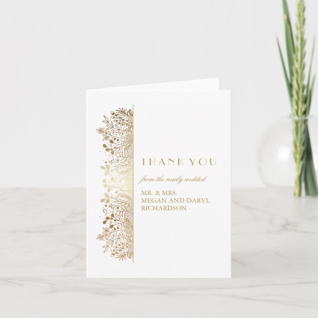 Baby's Breath Gold Floral Wedding Thank You (Front)