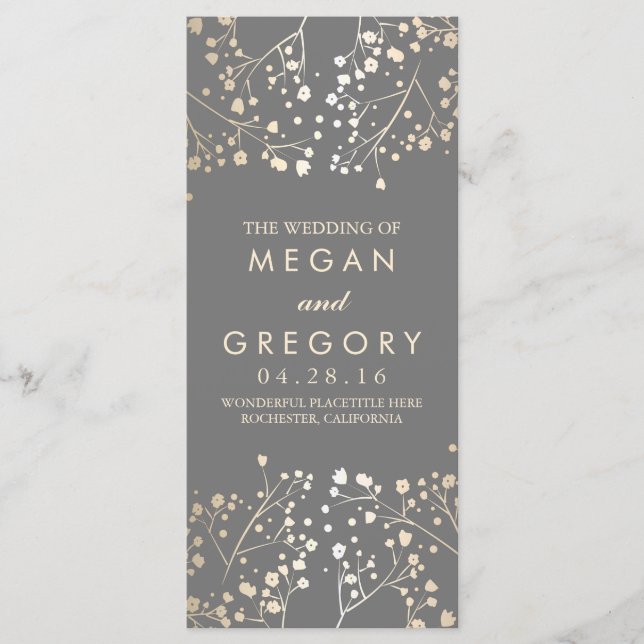 Baby's Breath Gold Foil Effect Wedding Programs (Front)