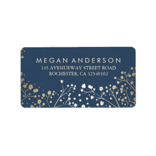 Baby's Breath Gold Foil Navy Wedding Label