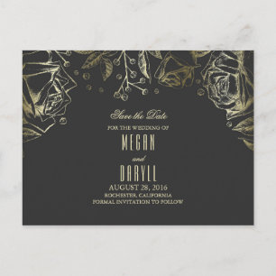 baby's breath gold roses save the date announcement postcard
