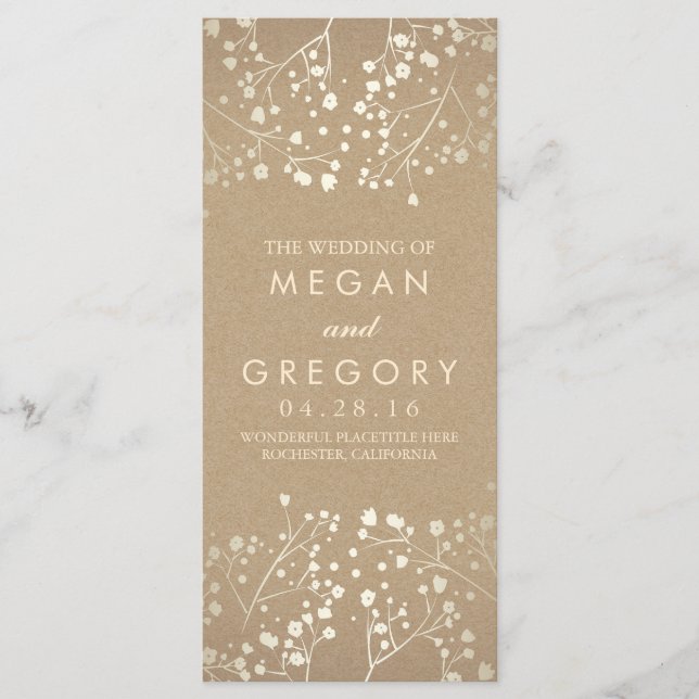 Baby's Breath Gold Wedding Programs (Front)