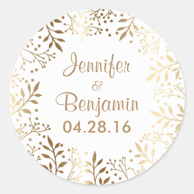 Baby's Breath Gold White Elegant Wedding Classic Round Sticker (Front)