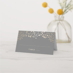 Baby's Breath Grey and Gold Wedding Place Card