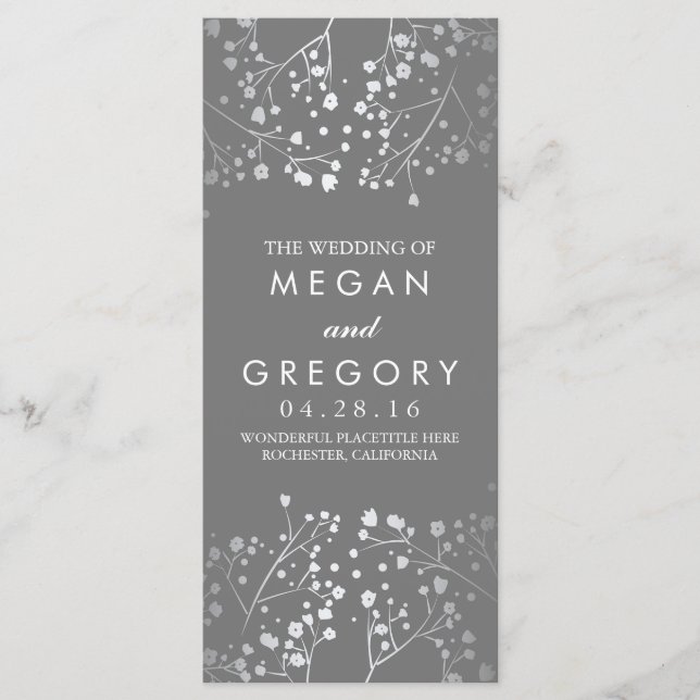 Baby's Breath Grey and Silver Wedding Program (Front)