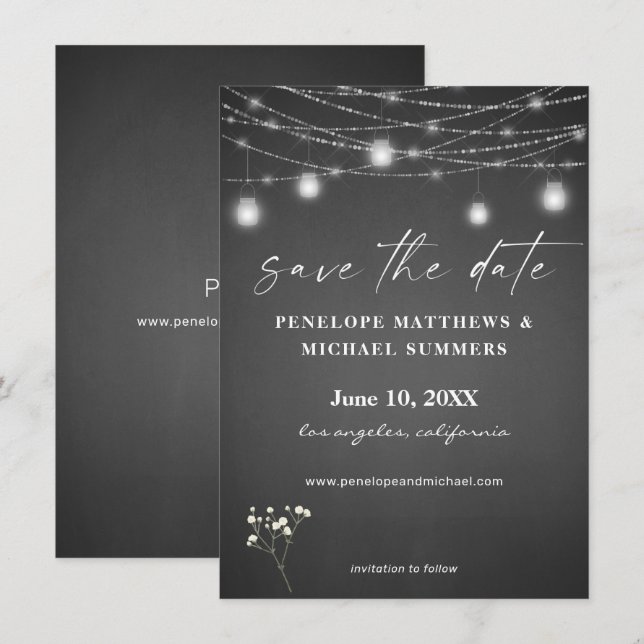 Baby's Breath Grey Chalkboard Save The Date (Front/Back)