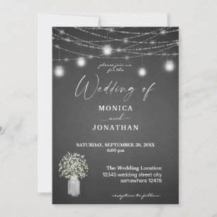 Baby's Breath Grey Chalkboard & String Lights Invitation