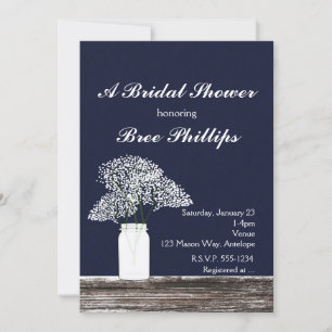 Baby's Breath in Mason Jar Rustic Blue Invitations
