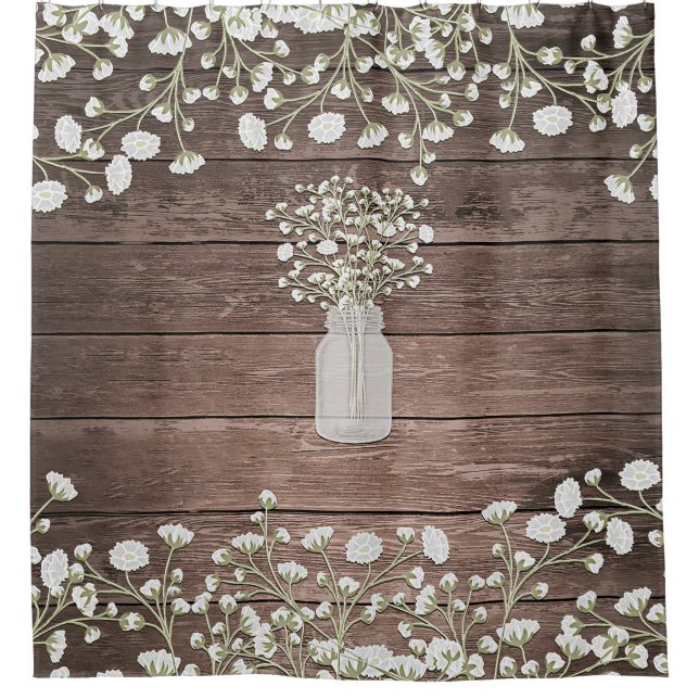 Baby's Breath in Mason Jar Rustic Wood (Front)