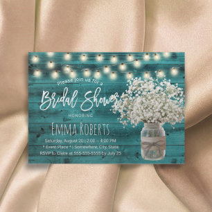 Baby's Breath Jar Teal Barn Wood Bridal Shower Invitation