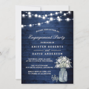 Baby's Breath Lights Rustic Blue Engagement Party Invitation