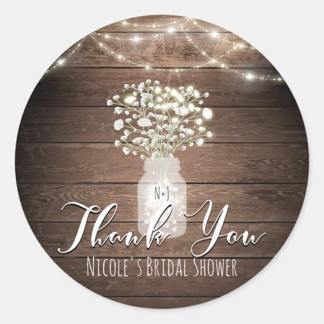 Baby's Breath & Lights Rustic Wedding Favour Custo Classic Round Sticker (Front)