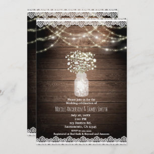 Baby's Breath & Lights Rustic Wedding Invitations