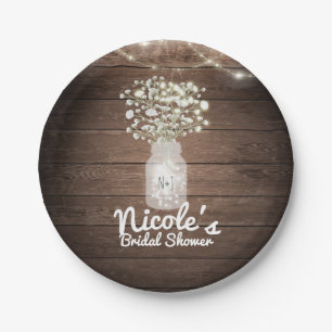 Baby's Breath & Lights Rustic Wedding Reception Paper Plate