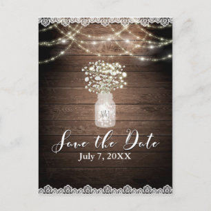 Baby's Breath Lights Rustic Wedding Save the Date Announcement Postcard