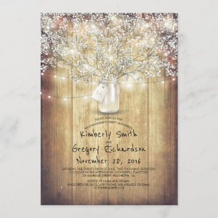 Baby's Breath Mason Jar Barn Engagement Party Invitation