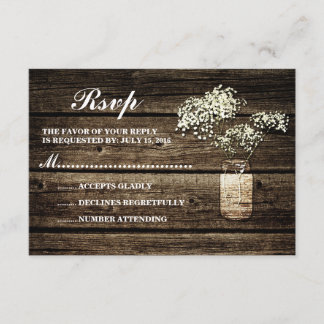 Baby's Breath Mason Jar | Barn Wood Wedding RSVP Card