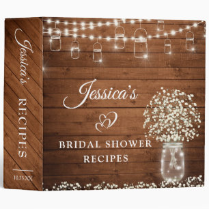 Baby's Breath Mason Jar Bridal Shower Recipe Book Binder