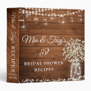 Baby's Breath Mason Jar Bridal Shower Recipe Book Binder