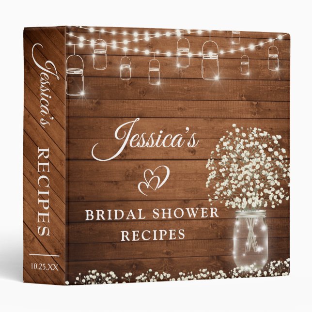 Baby's Breath Mason Jar Bridal Shower Recipe Book Binder (Front/Spine)