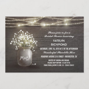 Baby's Breath Mason Jar Lights Bridal Shower Invitation