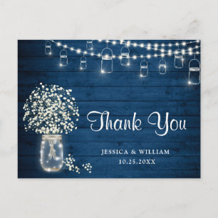 Baby's Breath Mason Jar Lights Rustic Thank You Postcard