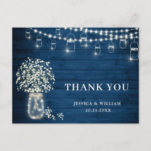 Baby's Breath Mason Jar Lights Rustic Thank You Postcard