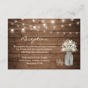 Baby's Breath Mason Jar Lights Wedding Reception Enclosure Card