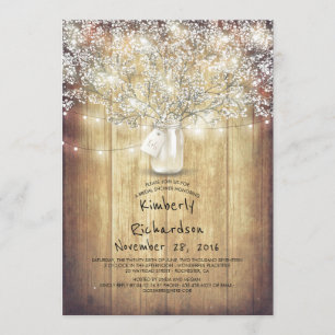 Baby's Breath Mason Jar Rustic Barn Bridal Shower Invitation