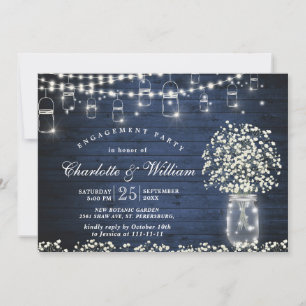 Baby's Breath Mason Jar Rustic Engagement Party Invitation