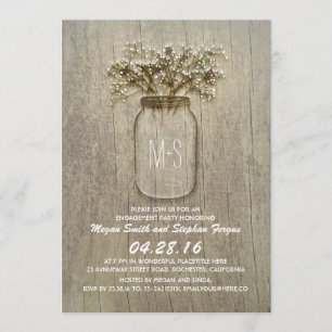 Baby's Breath Mason Jar Rustic Engagement Party Invitation