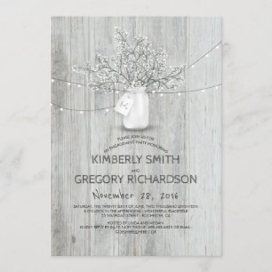 Baby's Breath Mason Jar Rustic Engagement Party Invitation