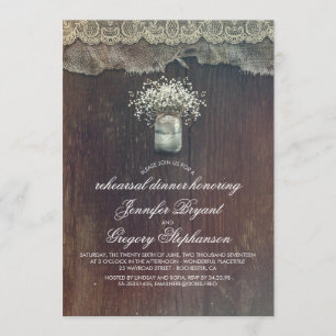 Baby's Breath Mason Jar Rustic Rehearsal Dinner Invitation